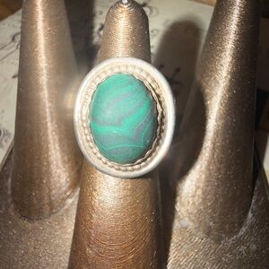 Green Malachite-Style Oval Statement Ring